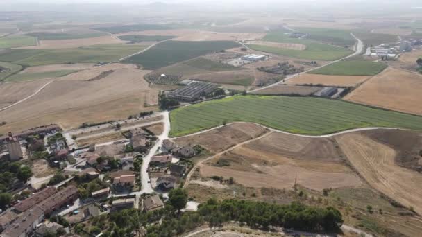 Vista Aérea Los Campos Cosecha Artajona Navarra — Vídeos de Stock