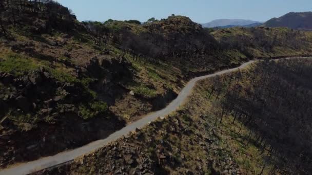 Carretera Sinuosa Ladera Montaña España Vista Aérea Ascendente — Vídeos de Stock
