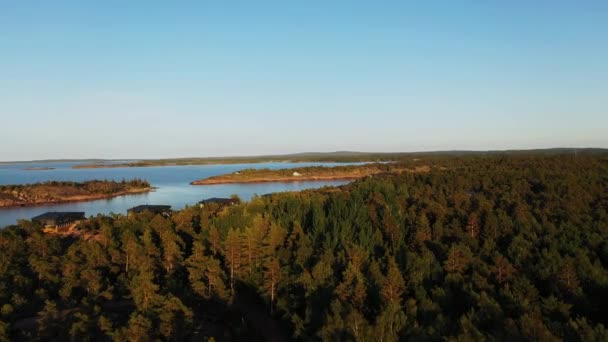 北アランドのゲタの森と岩の多い海岸 フィンランドの夏の夜の空の景色 ドローンショット — ストック動画