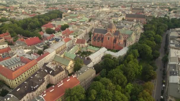 Vista Aérea Inclinação Bairro Cidade Velha Cracóvia Polônia Europa Nascer — Vídeo de Stock