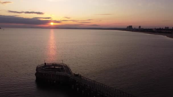 Aerial View Dock Punta Del Este Beach Golden Sunset Evening — Stock Video