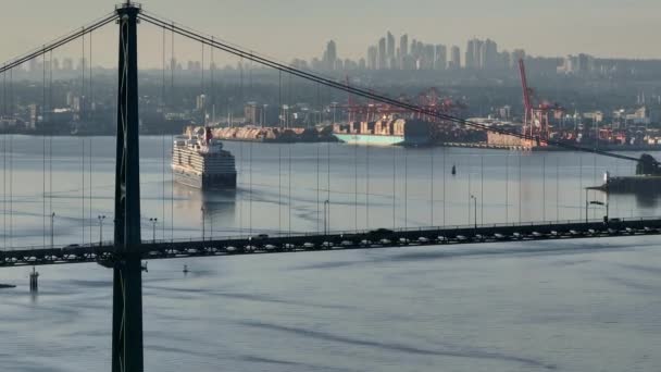 Aerial Drone Lions Gate Bridge 캐나다 밴쿠버 — 비디오