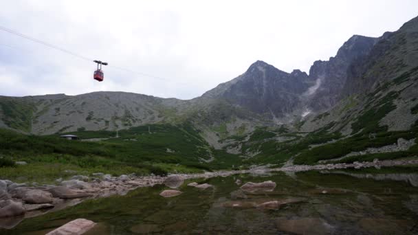 Seilbahn Auf Den Lomnica Gipfel Blick Auf Skalnate Pleso Bergsee — Stockvideo