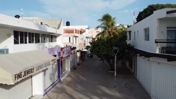 在市中心的一个小岛上 可以看到许多有蓝天背景的住宅和商店 这是一张倾斜的照片 — 图库视频影像