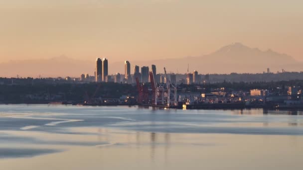 Vancouver Skyline Podczas Złotej Godziny Widok Lotu Ptaka — Wideo stockowe