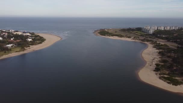 Bird Eye View Van Arroyo Maldonado Monding Rivier Rivieroevers Uruguay — Stockvideo