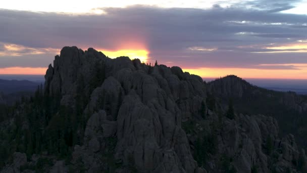 Cattedrale Spires Picchi Rocciosi Granito Durante Tramonto Aerea Custer State — Video Stock