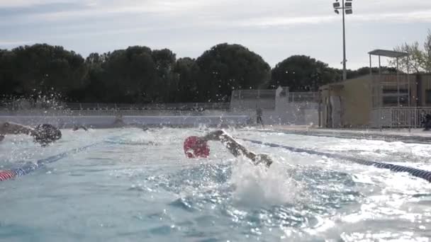 Plan Ralenti Nageurs Nageant Dans Piscine Montpellier France — Video