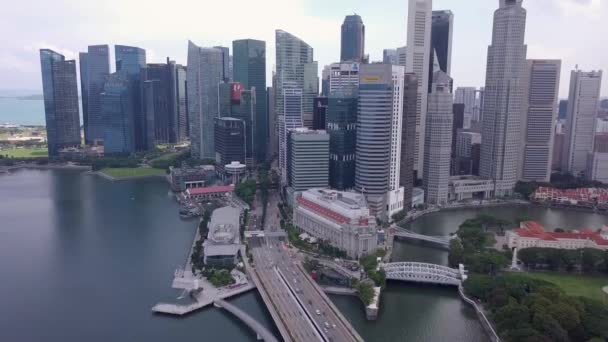 Снимки Беспилотника Сингапура Skyline Streets Сингапур Uhd — стоковое видео