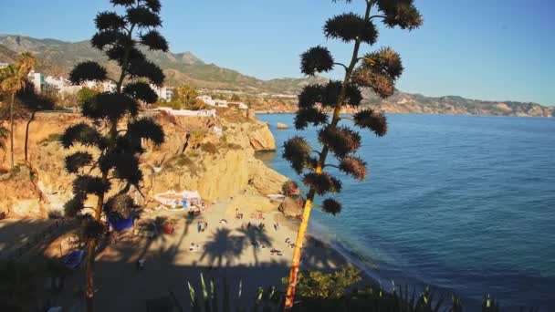 Aerial Drone View Beautiful Beach Mediterranean Coast Spain Nerja Costa — Wideo stockowe