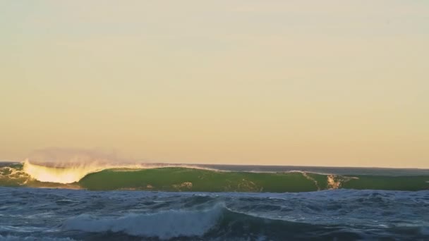 Ocean Waves Breaking Background Dramatic Orange Sunset Light Sea Crashing — Stock video