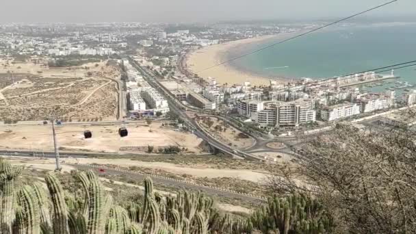 Téléphérique Tramway Aérien Reliant Oufella Agadir Maroc Avec Vue Panoramique — Video