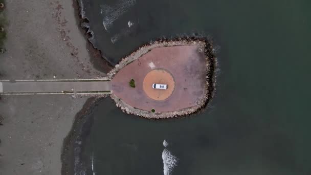 Directly Camper Parked Breakwater Lezha Albania Aerial View — Stock Video