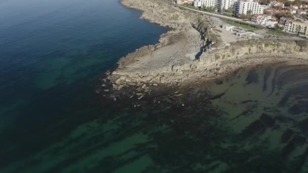 Flygdrönare Över Sao Pedro Estoril Beach Sao Pedro Estoril Större — Stockvideo