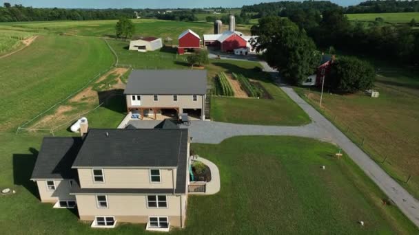 Lancaster County Pennsylvania Daki Amish Çiftliği Garaj Yoluna Bahçeye Hava — Stok video