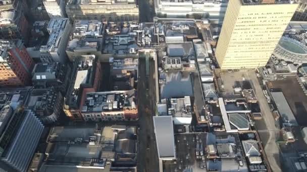 Voo Drone Aéreo Sobre Market Street Centro Cidade Manchester Mostrando — Vídeo de Stock