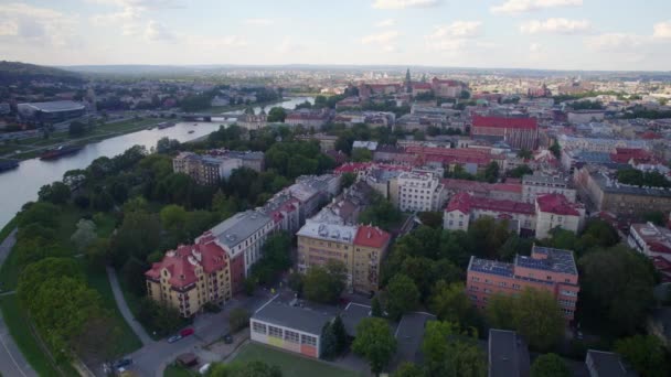 Polonya Bulutlu Bir Günde Vistula Nehri Nin Havadan Görünüşü Krakow — Stok video