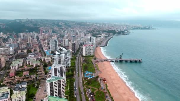 Şili Del Mar Daki Sol Sahili Vergara Skelesi Nin Havadan — Stok video