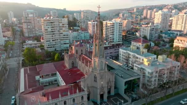 Aerial Orbit Carmelitas Church Del Mar Chile Gothic Architecture — Stock Video