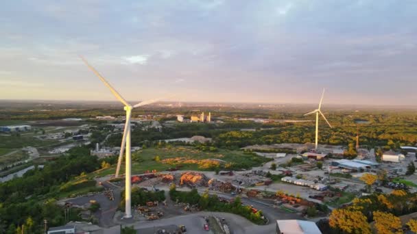 Tiro Aéreo Moinhos Vento Que Geram Eletricidade Rhode Island Durante — Vídeo de Stock