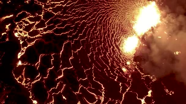 Éruption Volcan Active Vue Aérienne Abstraite Coulée Lave Cratère Nuit — Video