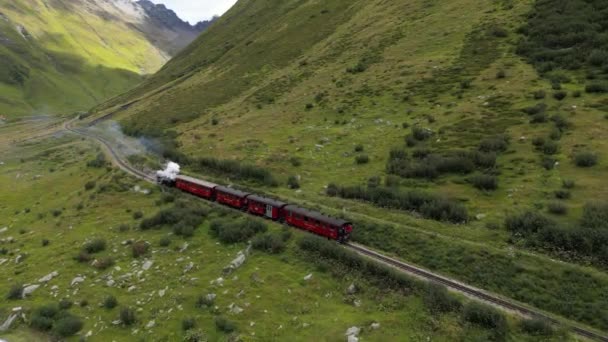 Ein Alter Dampfzug Fährt Über Die Zahnradbergbahn Den Schweizer Alpen — Stockvideo