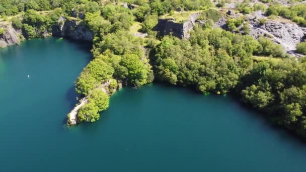 Vista Aerea Dorothea Allagato Cava Mineraria Bosco Nella Valle Snowdonia — Video Stock