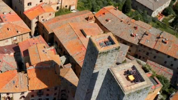 意大利托斯卡纳锡耶纳省San Gimignano的俯瞰 中世纪塔和城市景观 空降飞行员中枪 — 图库视频影像