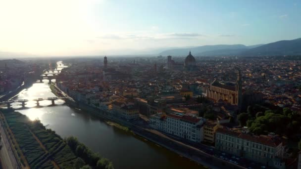 Sabahın Erken Saatlerinde Toskana Talya Florence Cityscape Arno River Üzerinde — Stok video