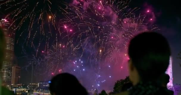 Ζωντανό Πυροτεχνήματα Show Κατά Διάρκεια Του Ετήσιου Φεστιβάλ Γενεθλίων Του — Αρχείο Βίντεο