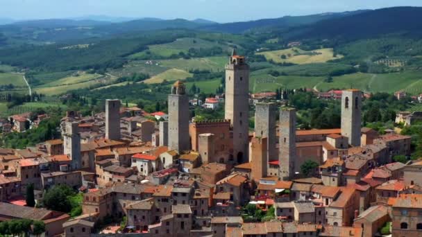 Scenic View San Gimignano Skyline Met Mooie Torens Landelijke Omgeving — Stockvideo