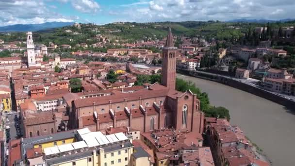 Vista Aérea Verona Italia Lugares Interés Ciudad Vieja Basílica Santa — Vídeos de Stock