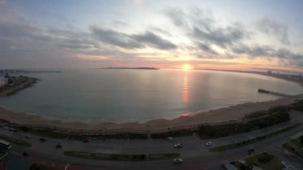 Aerial Timelapse Beautiful Sunset Horizon Punta Del Este Beach Uruguay — Stock Video