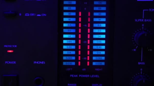 Peak Power Level Audio Volume Meter Decibels Amplifier Close 60Fps — Stock Video