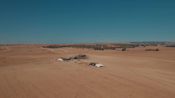 Bedouin Tents Arid Remote Area Dry Sand Field Grid Large — Stock Video