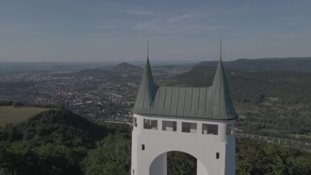 Drone Retirada Torre Torre Schonbergturm Pfullingen Alemania — Vídeos de Stock