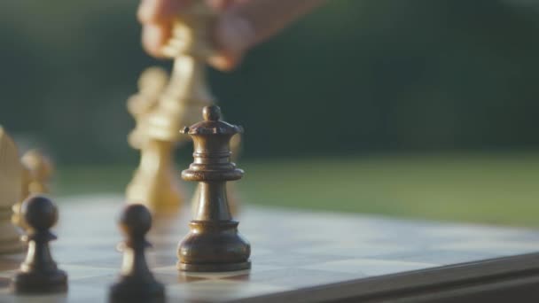 Černá Královna Snězena Černou Královnou Padá Šachovnici — Stock video