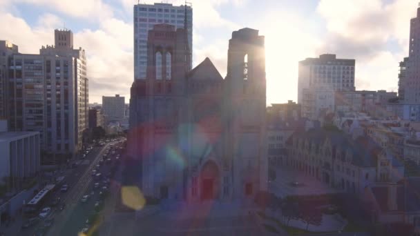 Vista Panoramica Dell Architettura Della Grace Cathedral Durante Tramonto Situato — Video Stock