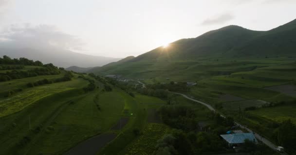 Dramatický Západ Slunce Nad Horami Poblíž Polních Teras Chobareti Jižní — Stock video