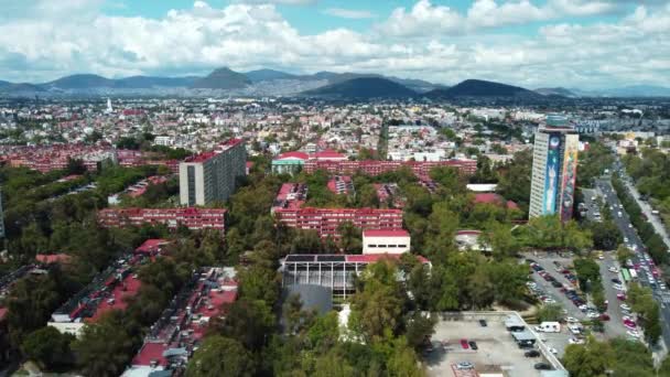 Colorful Tall Buildings Tlatelolco High Mountains Background Mexico City — Stock Video