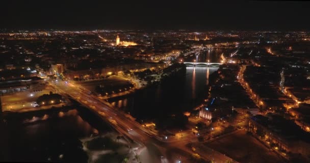 Point Vue Aérien Élevé Depuis Fenêtre Gratte Ciel Pendant Nuit — Video