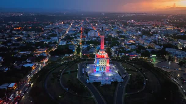 Drone Shot Lighting Monument Hill Middle Santiago Views City Surrounding — Stock videók