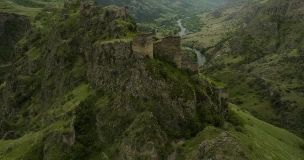 Medieval Citadel Tmogvi Castle Rocky Hillside Kura River Samtskhe Javakheti — Stock Video