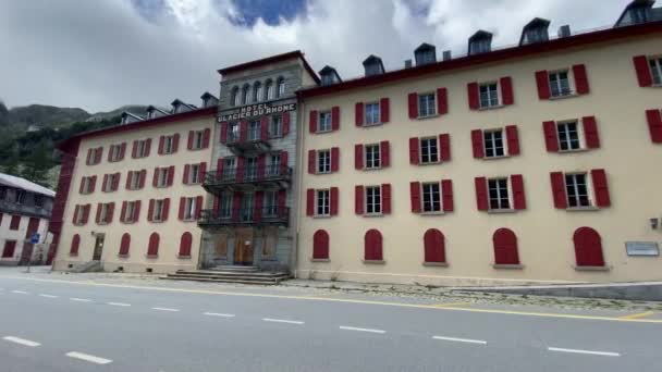 Het Oude Hotel Glacier Rhone Voor Grote Reconstructie Het Hotel — Stockvideo