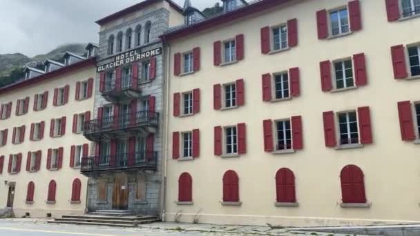 Antiguo Hotel Glacier Rhone Antes Gran Reconstrucción Hotel Está Siendo — Vídeo de stock