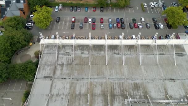 Vista Panorâmica Pequeno Parque Estacionamento Supermercados — Vídeo de Stock