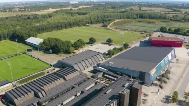 Drone Shot Brondby Stadium Sports Complex Kopenhagen Denmark Suburb — Stok Video