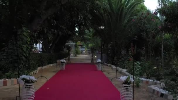 Moving Shot Red Carpet Barrier Entrance Wedding Ceremony Day Time — Stock Video