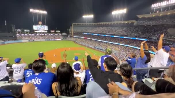 Baseball Fans Get Excited Followed Disappointment Dodger Stadium Night Game — Stock Video