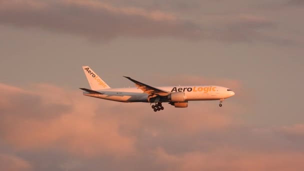 Aerotik Uçak Inişe Hazırlanıyor Altın Saat — Stok video